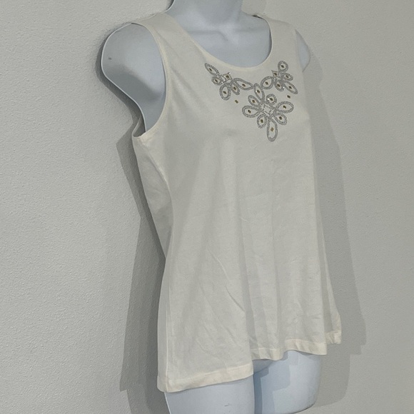 Coral Bay Embellished Cream Sleeveless Top Size S - Picture 2 of 5